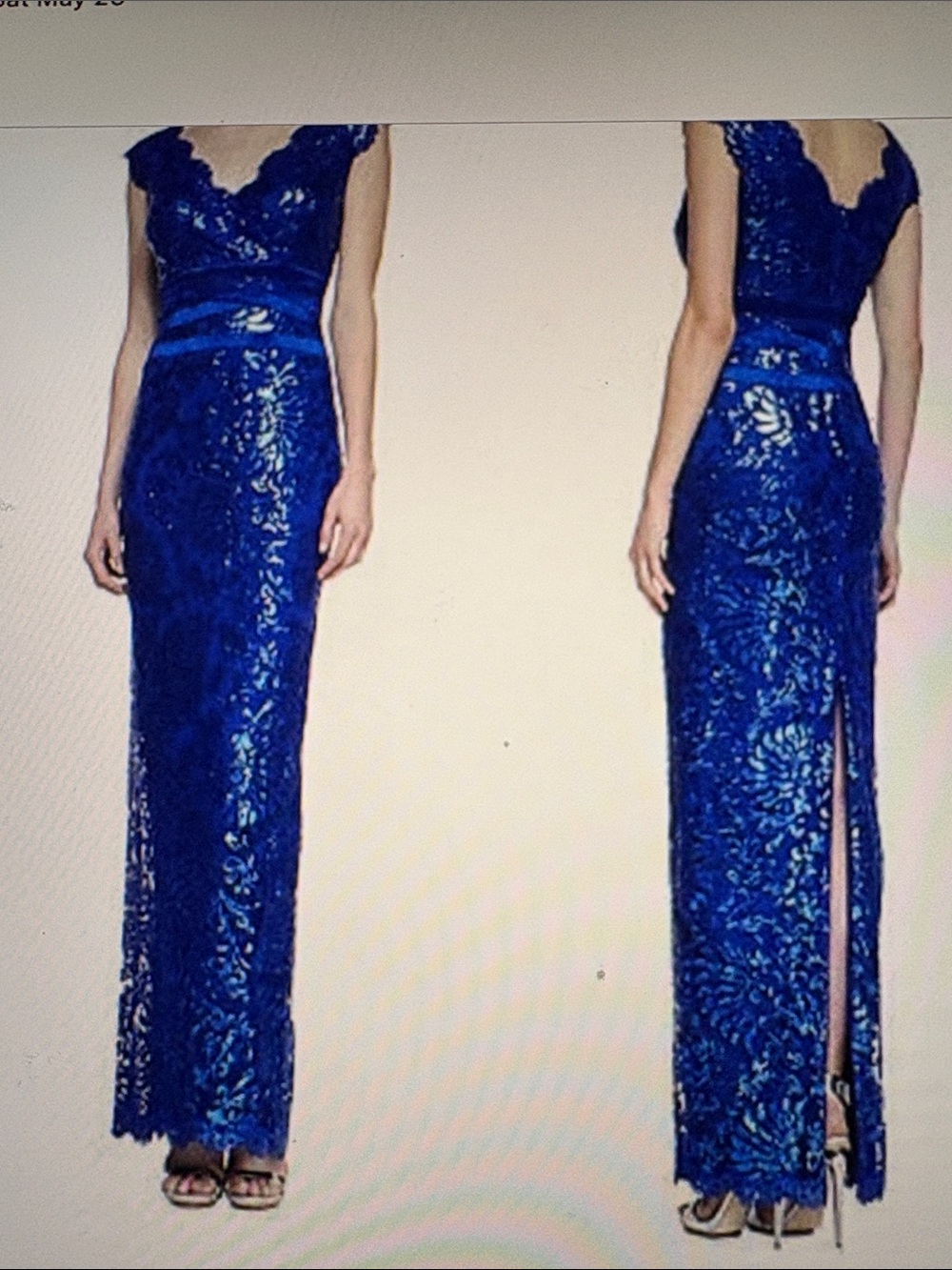 Tadashi Shoji Royal Blue Lace Sequin Maxi Dress 8